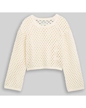 Tom Tailor Mädchen Cropped Strickpullover mit Lochmuster - Natur