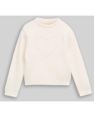 Tom Tailor Mädchen Strickpullover mit Herz-Motiv - Natur