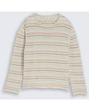 Tom Tailor Loose Fit Strickpullover mit Streifenmuster - Weiß