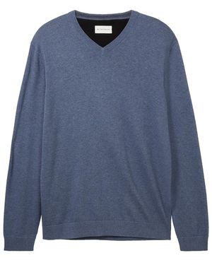 Tom Tailor Strickpullover mit V-Ausschnitt - Blau