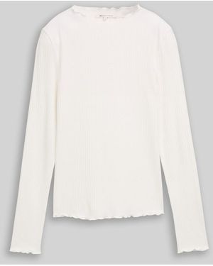 Tom Tailor DENIM Langarmshirt mit Rippstruktur - Weiß