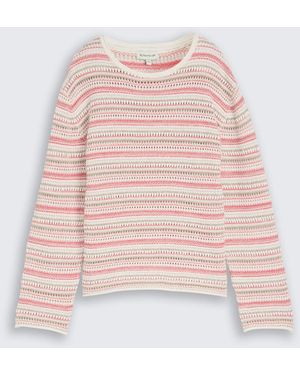Tom Tailor Loose Fit Strickpullover mit Streifenmuster - Pink
