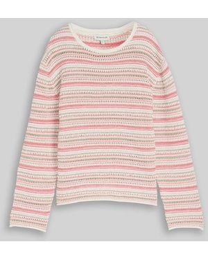 Tom Tailor Loose Fit Strickpullover mit Streifenmuster - Pink