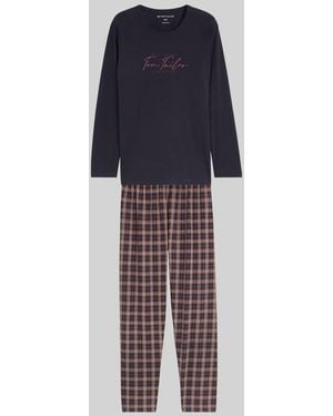 Tom Tailor Pyjama-Set mit Karomuster und Logo-Print - Blau