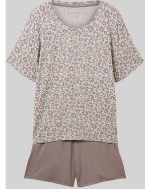 Tom Tailor Pyjama-Set mit Leo-Print - Grau