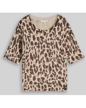 Tom Tailor Strickpullover mit Leo-Print - Weiß