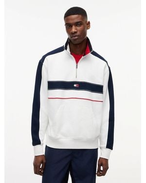 Tommy Hilfiger Colour-Blocked Quarter-Zip Relaxed Sweatshirt - Blue