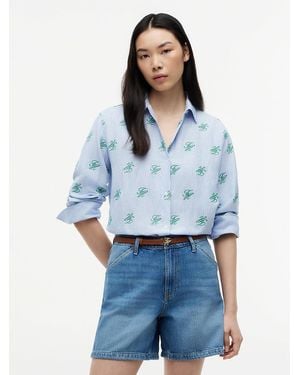 Tommy Hilfiger Logo Embroidery Linen Blend Shirt - Blue