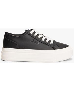 Tommy Hilfiger Debossed Logo Platform Trainers With Leather - White