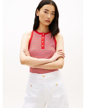 Tommy Hilfiger Tone Button Sleeveless Henley Top - White