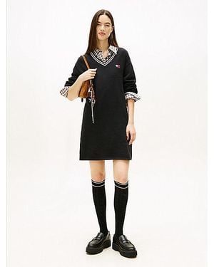 Tommy Hilfiger Relaxed Fit Mini-Sweaterjurk Met Tommy-Badge - Zwart