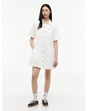 Tommy Hilfiger Strukturiertes Mini-Hemdkleid Aus Twill - Weiß