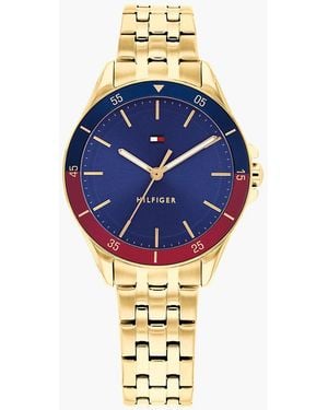 Tommy Hilfiger Signature Bezel-Plated Chain-Link Watch - Blue