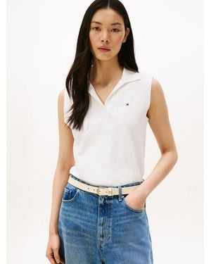 Tommy Hilfiger Relaxed Fit Sleeveless Pique Polo Shirt - White