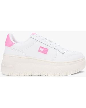 Tommy Hilfiger Fine Cleat Platform Basketball Trainers With Leather - Pink