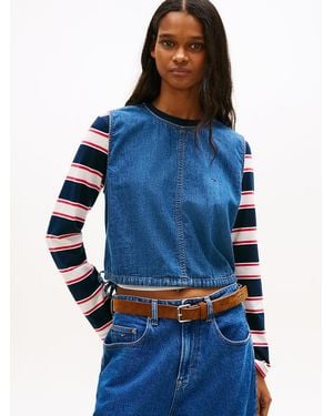 Tommy Hilfiger Chambray Denim Side Tie Sleeveless Blouse - Blue