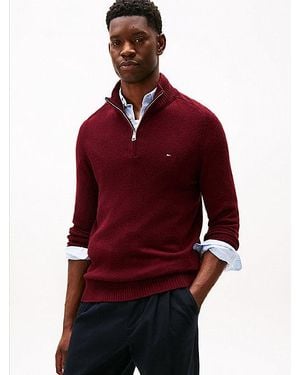 Tommy Hilfiger Jersey De Pura Lana Con Media Cremallera - Rojo