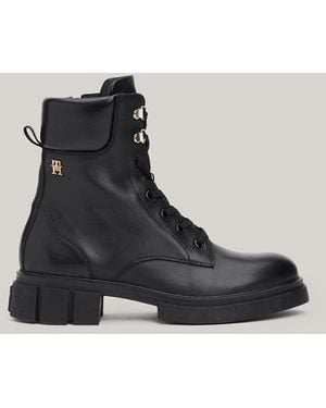 Tommy Hilfiger Leather Lace-up Biker Boots - Black