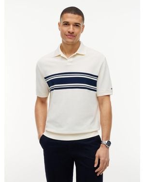 Tommy Hilfiger Classic Fit Stripe Pique Polo Shirt - White