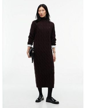 Tommy Hilfiger Pure Wool Cable Roll Neck Jumper Dress - Black