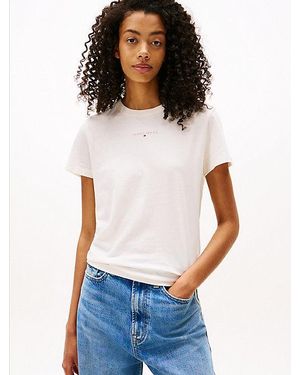 Tommy Hilfiger Rundhals-T-Shirt Mit Länglichem Logo - Weiß