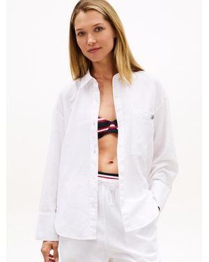 Tommy Hilfiger Oversized Fit Cover-Up Shirt With Linen - White