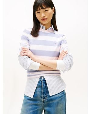 Tommy Hilfiger Flag Embroidery Jersey Crew Neck T-Shirt - Blue