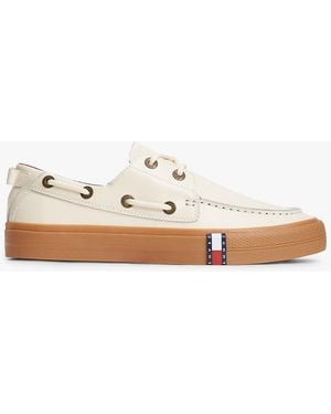 Tommy Hilfiger Archive Flag Stripe Leather Boat Shoes - White