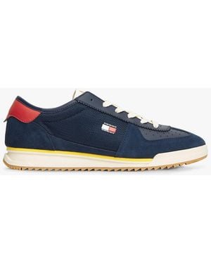 Tommy Hilfiger Retro Leather Mixed Texture Serrated Trainers - Blue