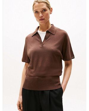 Tommy Hilfiger Polotrui Met Korte Mouwen En Zijde - Bruin