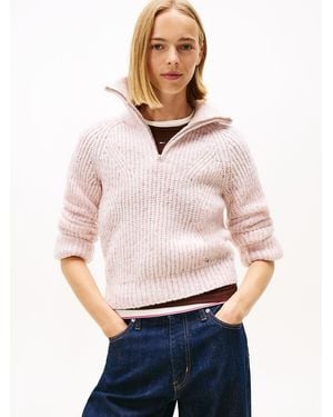 Tommy Hilfiger Logo Half-zip Jumper With Wool - White