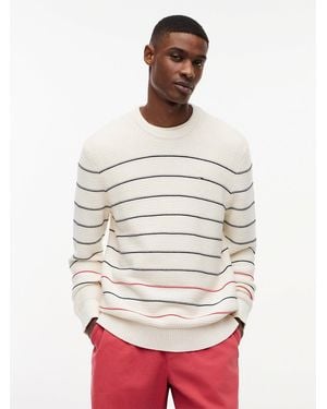 Tommy Hilfiger Tommy Flag Stripe Slim Crew Neck Jumper - White