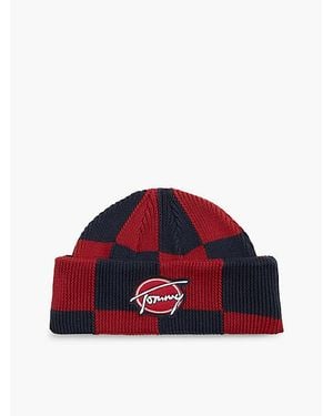 Tommy Hilfiger Tommy Jeans Signature Logo Rib Knit Short Beanie - Red