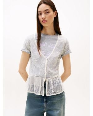 Tommy Hilfiger Lace Cap Sleeve Slim Top - White