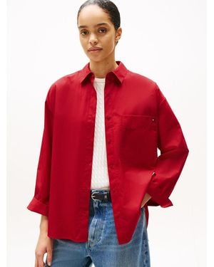 Tommy Hilfiger Oversized Fit Adjustable Cuffs Poplin Shirt - Red