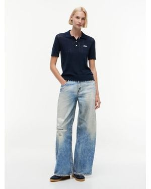 Tommy Hilfiger Distressed Mid Rise Loose Wide Leg Jeans - Blue