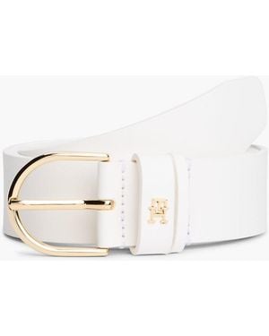Tommy Hilfiger Essential Th Monogram Leather Belt - Natural