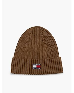 Tommy Hilfiger Heritage Logo Rib Knit Beanie - Brown