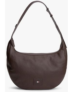 Tommy Hilfiger Logo Patch Slouch Leather Crossbody Bag - Brown