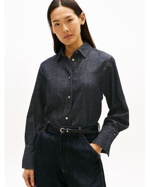 Tommy Hilfiger Relaxed Fit Flag Embroidery Denim Shirt - Blue
