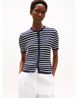 Tommy Hilfiger Cable Knit Short Sleeve Cardigan - Blue