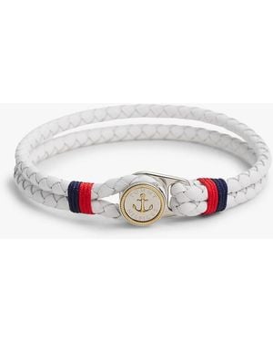 Tommy Hilfiger Bracelet En Cuir Blanc À Breloque Nautique Plaqué Or