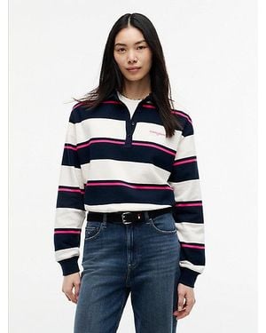 Tommy Hilfiger Tommy Jeans Logo Embroidery Terry Relaxed Rugby Shirt - Blue