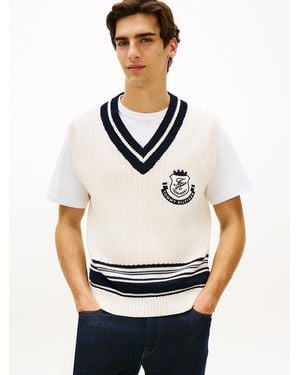 Tommy Hilfiger Relaxed Crest Appliqué V-Neck Jumper Vest - White