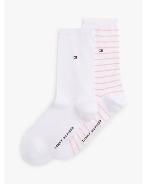 Tommy Hilfiger Pack De 2 Pares De Calcetines Tobilleros Con Raya Y Logo - Rosa
