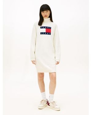Tommy Hilfiger Tommy Flag Relaxed Mini Jumper Dress - White