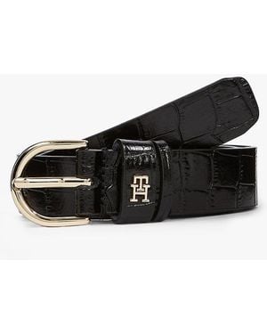 Tommy Hilfiger Essential Croco-print Leather Belt - Black