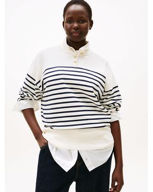 Tommy Hilfiger Curve Stripe Gold-tone Button Jumper - White