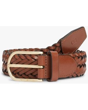 Tommy Hilfiger Rounded Buckle Casual Woven Leather Belt - Brown