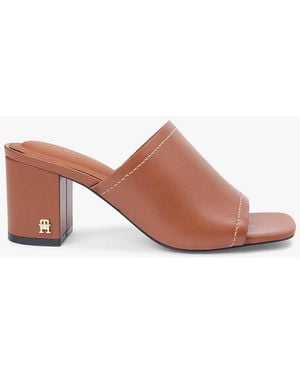 Tommy Hilfiger Th Monogram Leather Block Heel Mules - Pink